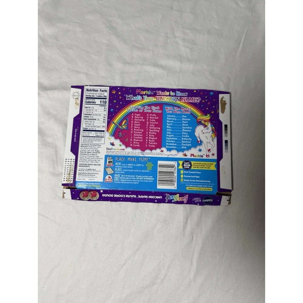 Pillsbury Limited Edition Lisa Frank Unicorn Shape Sugar Cookie Dough Box ONLY - Picture 2 of 6